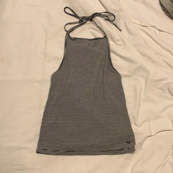 Black stripe high neck tank top with tie - Picture 1 of 2